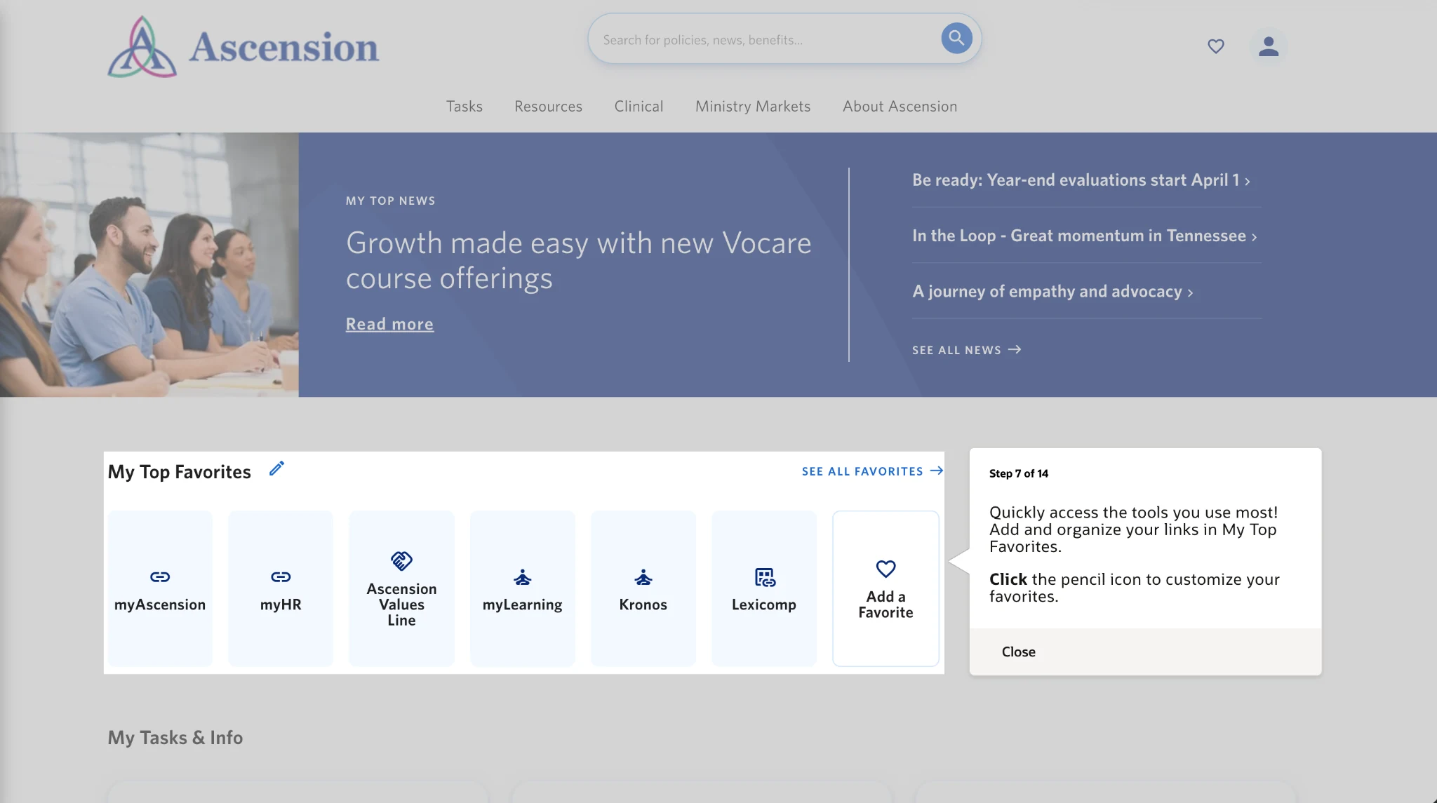 Favorites walkthrough · Show the customization control where the action happens.
