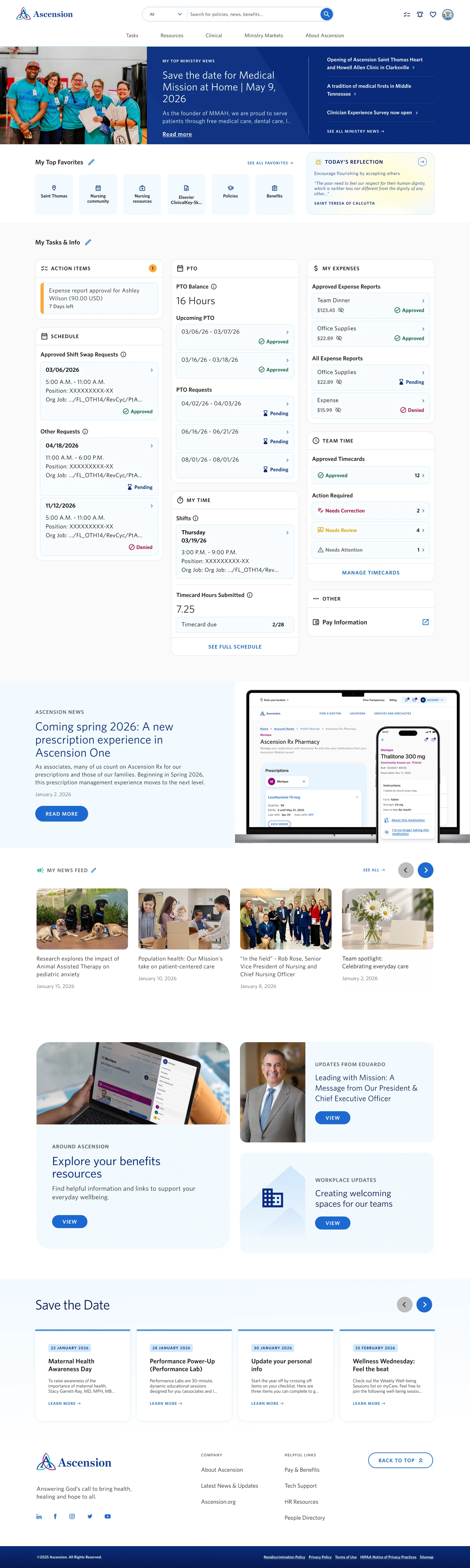 OurAscension employee intranet landing page design