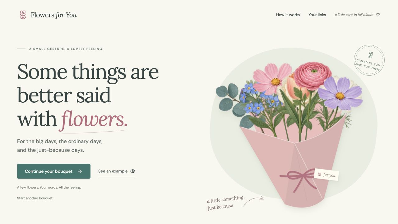 Flowers for You, a digital bouquet wrapped in blush paper