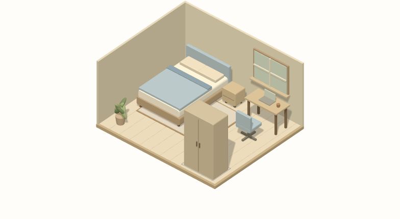 Room to Live bedroom arrangement in 3D